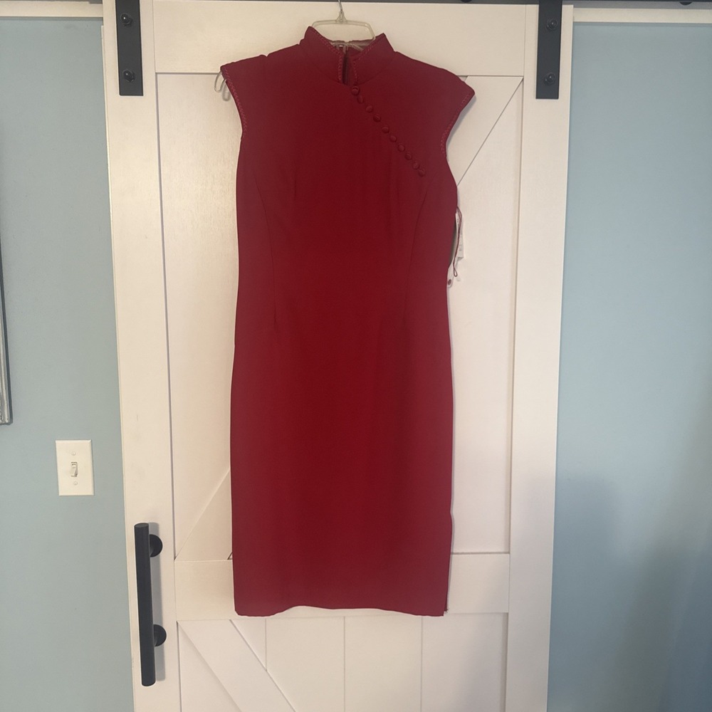 NWT Donna Morgan Sleeveless Cap Sleeve Half Turtleneck Red Midi Dress Size 4